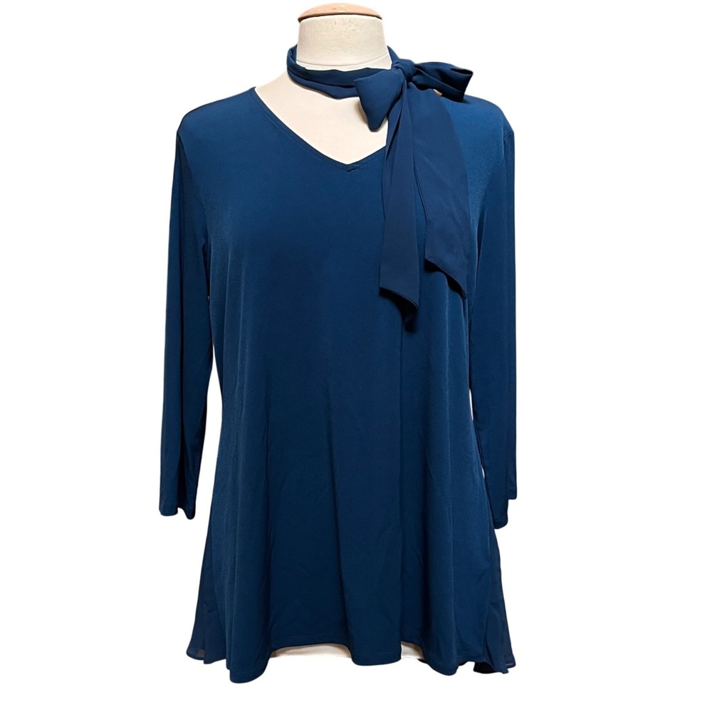 Susan Graver Womens Large V-Neck Tunic Hi-Low Sheer Scarf Career Office Mature